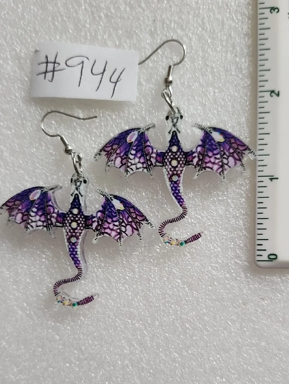 Hand Crafted Purple Lace Look Dragonfly Wing Dangle Earrings